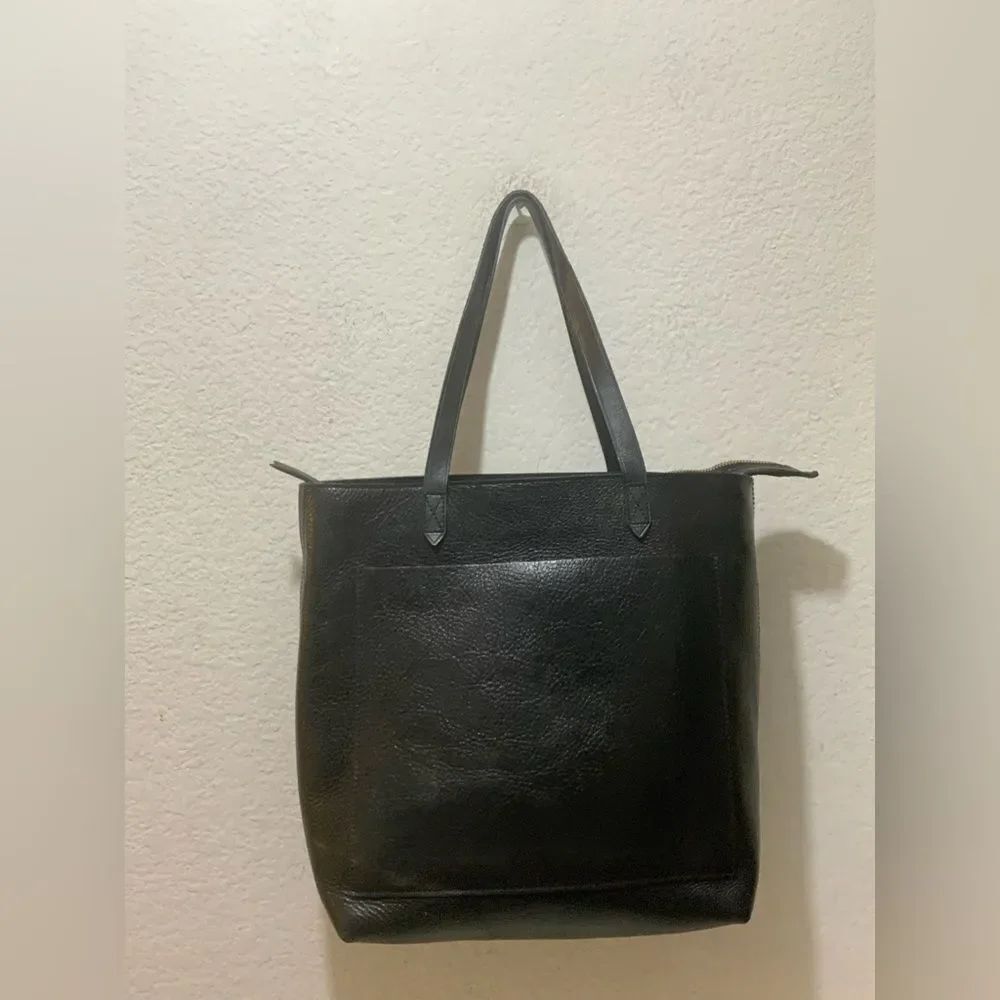 Madewell Medium Transport Leather zip-top Tote crossbody strap Black